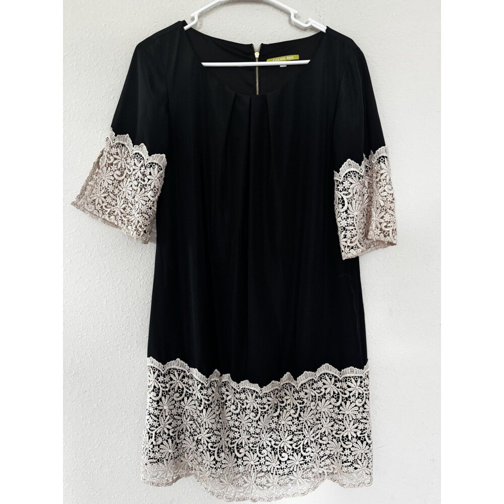 Gianni Bini Black Lace Trim Dress Small Romantic Feminine Whimsigoth Victorian